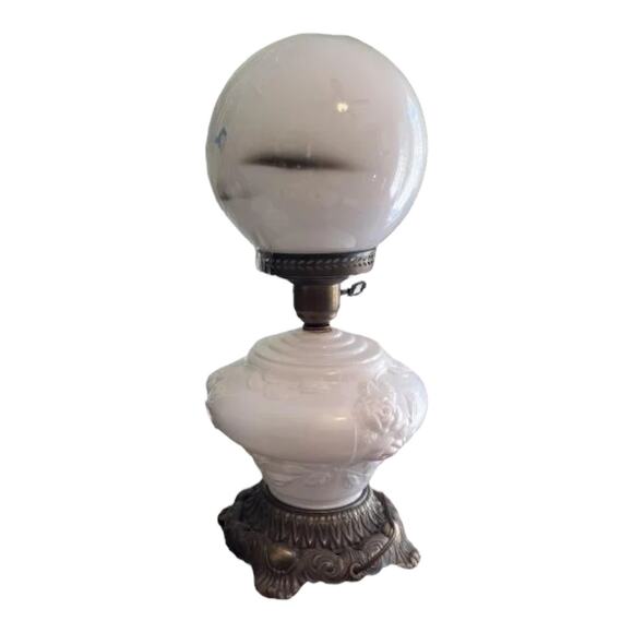 Vintage Gone with the Wind Parlor Hurricane Lamp Milk Glass 3 Way Hand Painted - Picture 10 of 16